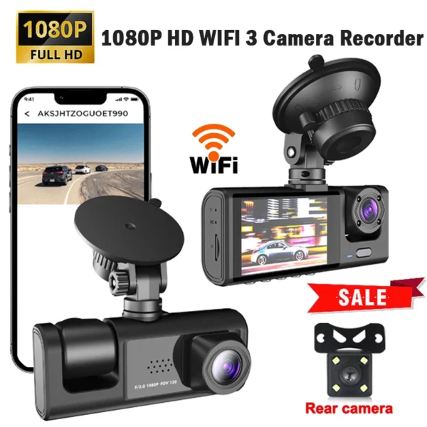 Câmera DVR frontal e interna e traseira para veículo Caixa preta 1080P