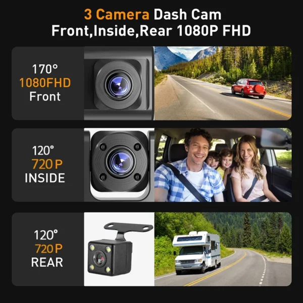 Câmera DVR frontal e interna e traseira para veículo Caixa preta 1080P - Image 2